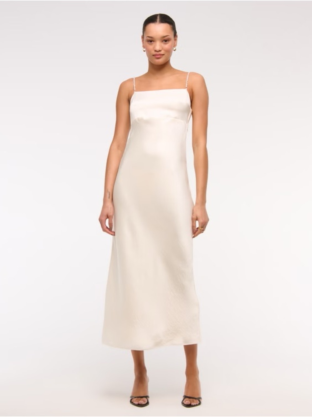 Abercrombie cream satin dress with pearl straps